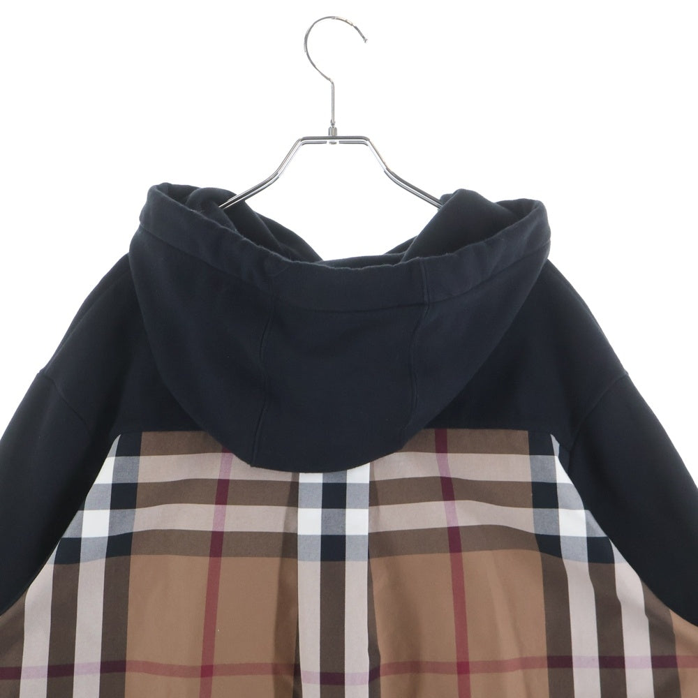 BURBERRY LONDON(バーバリーロンドン) ノバチェック柄切り替え スウェット プルオーバーパーカー ブラック/ブラウン 8044990