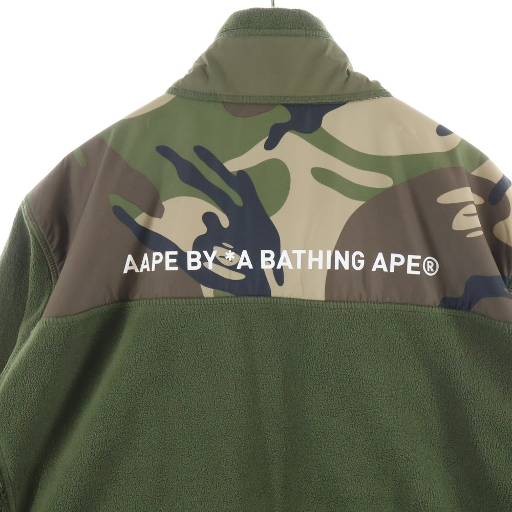 A BATHING APE(アベイシングエイプ) AAPE LOGO FLEECE JACKET ラバーロゴ カモ柄切り替え フリースジャケット カーキ AAPSWM3740XXF