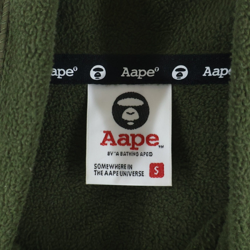 A BATHING APE(アベイシングエイプ) AAPE LOGO FLEECE JACKET ラバーロゴ カモ柄切り替え フリースジャケット カーキ AAPSWM3740XXF