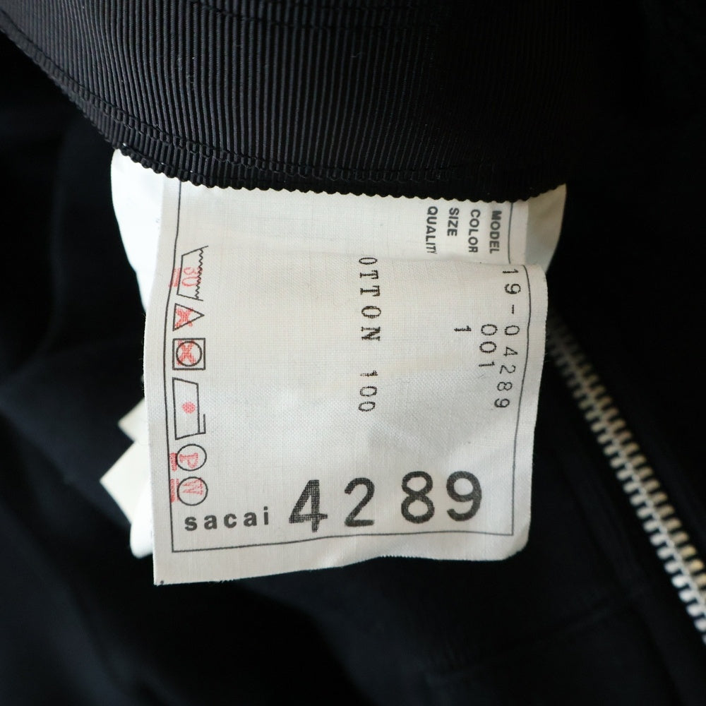 Sacai(サカイ) 19SS ロゴプリント サイドジップ プルオーバーパーカー ブラック 19-04289 レディース