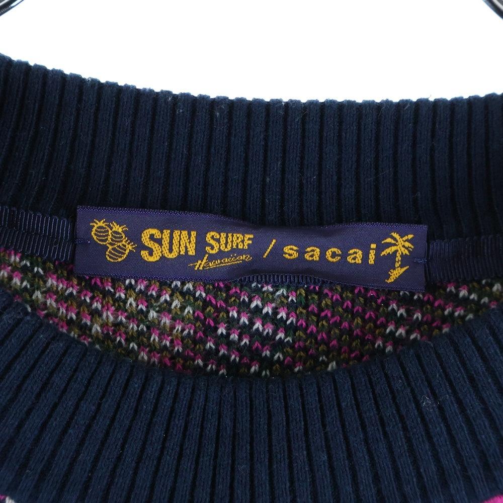 Sacai(サカイ) 20AW ×SUN SURF アロハ柄 クロップドニットセーター ネイビー/ピンク レディース 20-04838