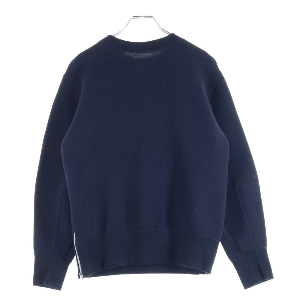 Sacai(サカイ) 18AW エンブレム ロゴ サイドジップ クルーネック 長袖スウェットトレーナー カットソー ネイビー レディース 18-04187