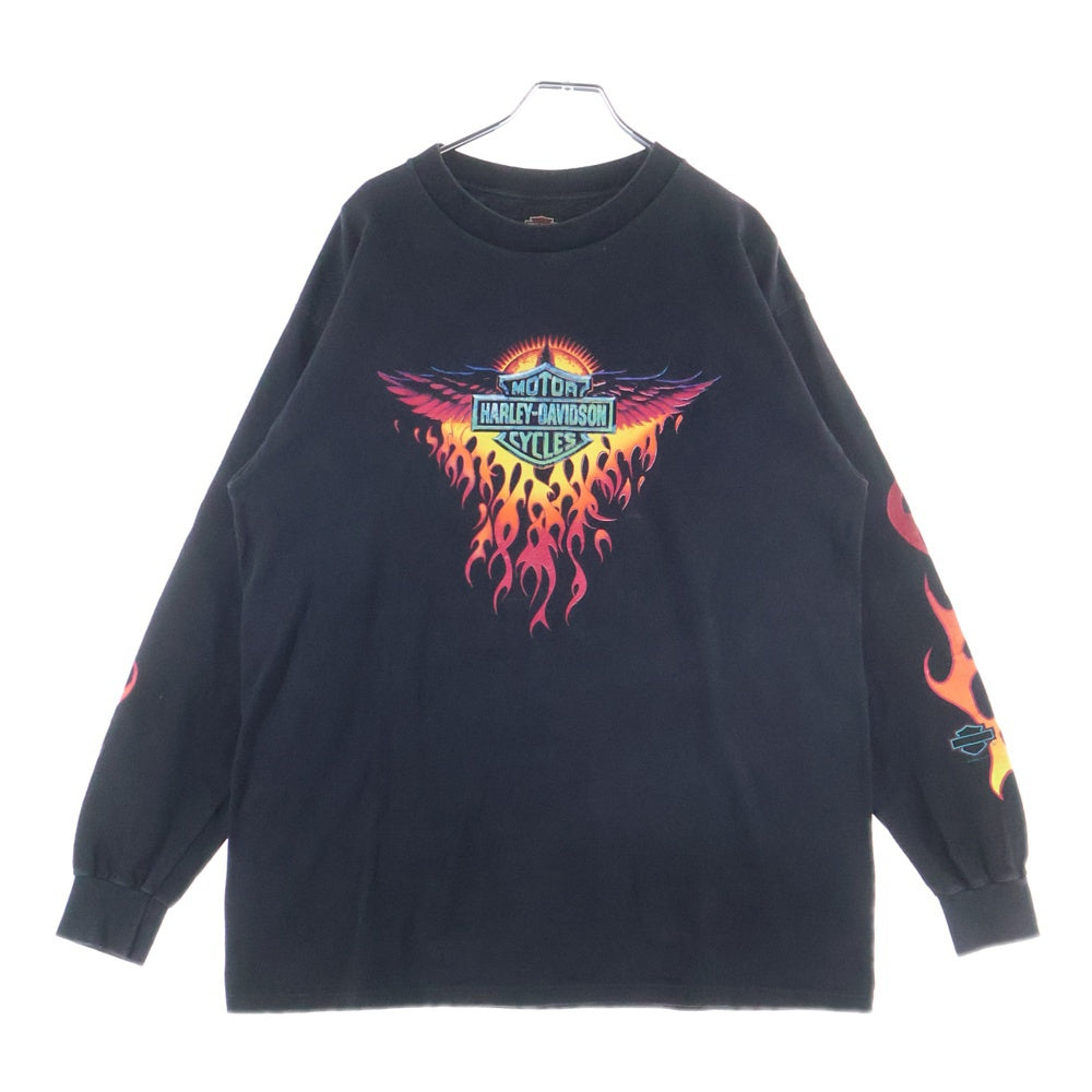 HARLEY DAVIDSON(ハーレーダビッドソン) 90S VINTAGE FLAMES L/S TEE 袖プリント フレイム ファイヤー長袖Tシャツ ブラック