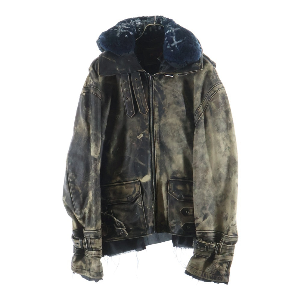 cvtvlist(カタリスト) 23AW B-3 ペイント加工 ジップアップ レザーライダースジャケット ブラウン