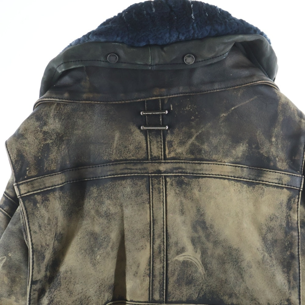 cvtvlist(カタリスト) 23AW B-3 ペイント加工 ジップアップ レザーライダースジャケット ブラウン