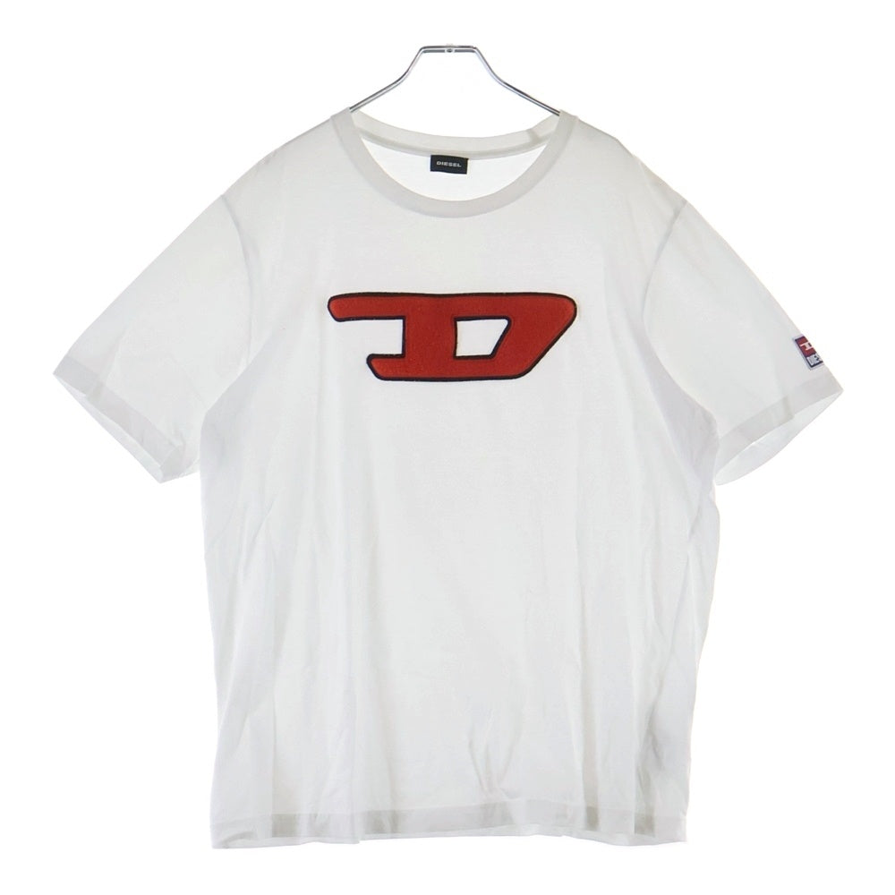 DIESEL(ディーゼル) パイル地 Dロゴ クルーネック 半袖Tシャツ カットソー ホワイト 00SY7A-T