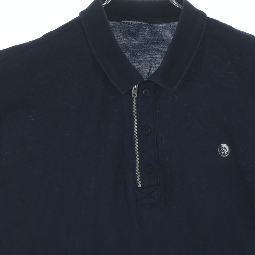 DIESEL(ディーゼル) フロントロゴ ジップアップ 半袖ポロシャツ ネイビー A02666