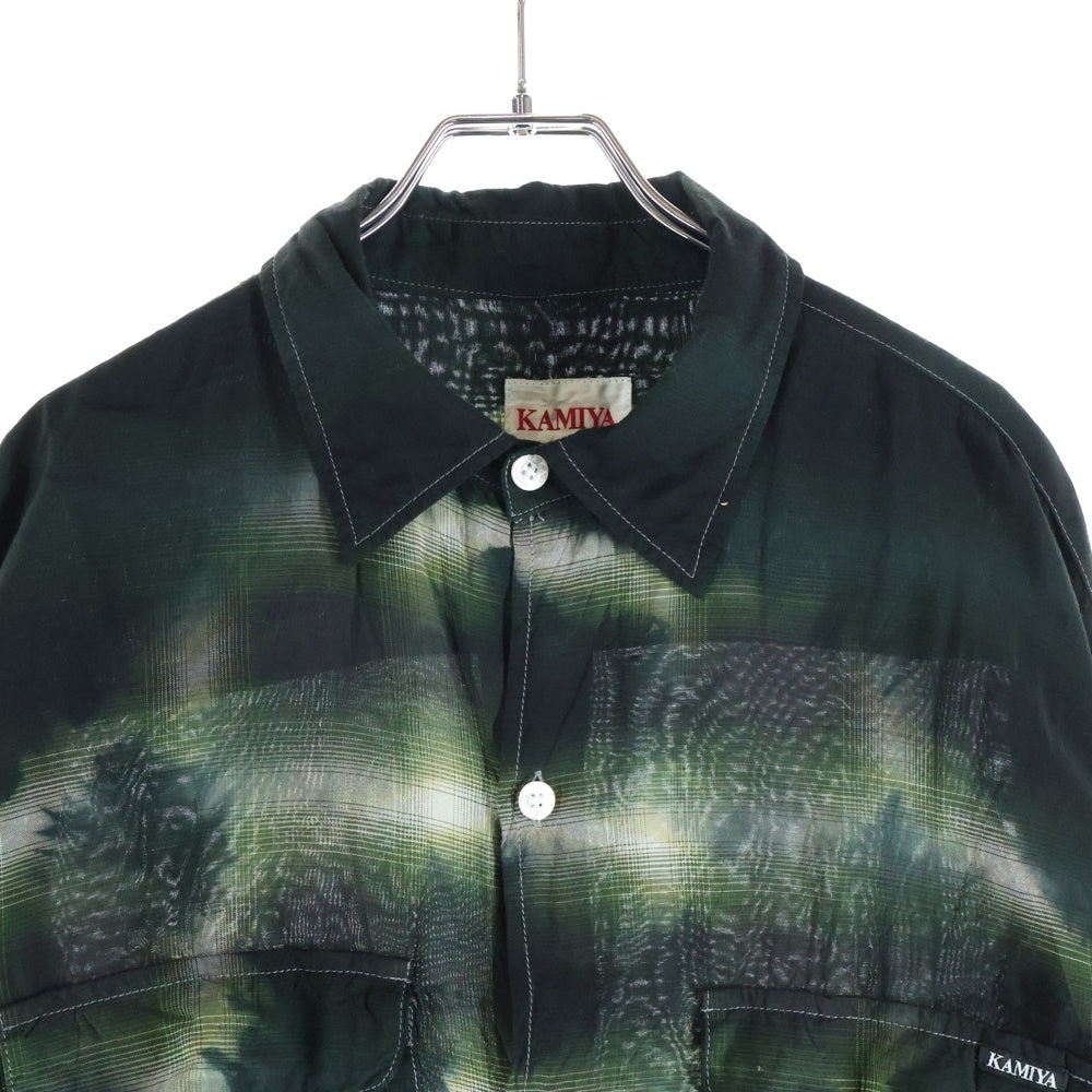 KAMIYA(カミヤ) KAMIYA カミヤ OVERDYE CHECK SHIRTS オーバーダイ長袖チェックシャツ ブラック/グリーン G12SH030
