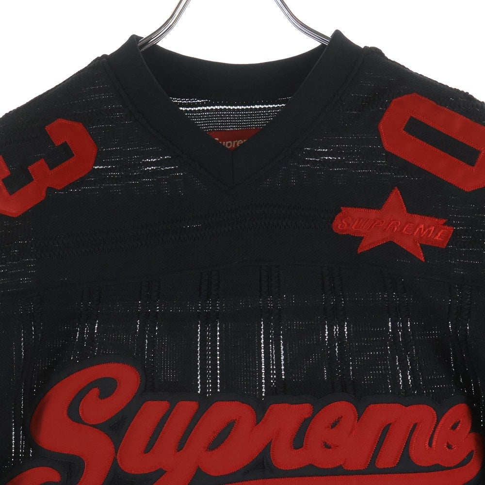 SUPREME(シュプリーム) 21SS Mesh Stripe Football Jersey メッシュ ストライプ フットボール ジャジー Vネック 半袖Tシャツ カットソー ブラック