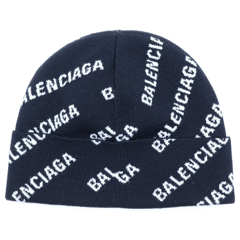 BALENCIAGA(バレンシアガ) 22AW 総柄ロゴ ウールニット帽 ブラック 719580 T1660