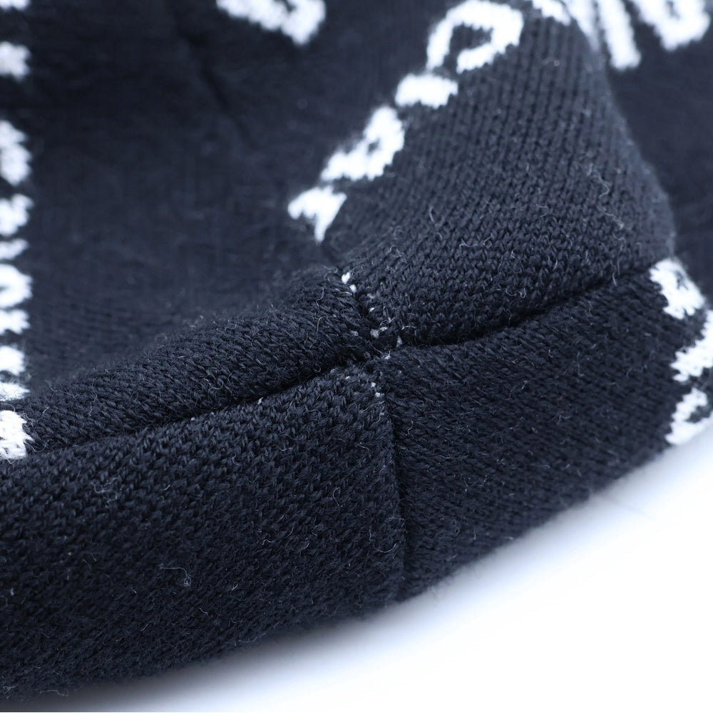 BALENCIAGA(バレンシアガ) 22AW 総柄ロゴ ウールニット帽 ブラック 719580 T1660