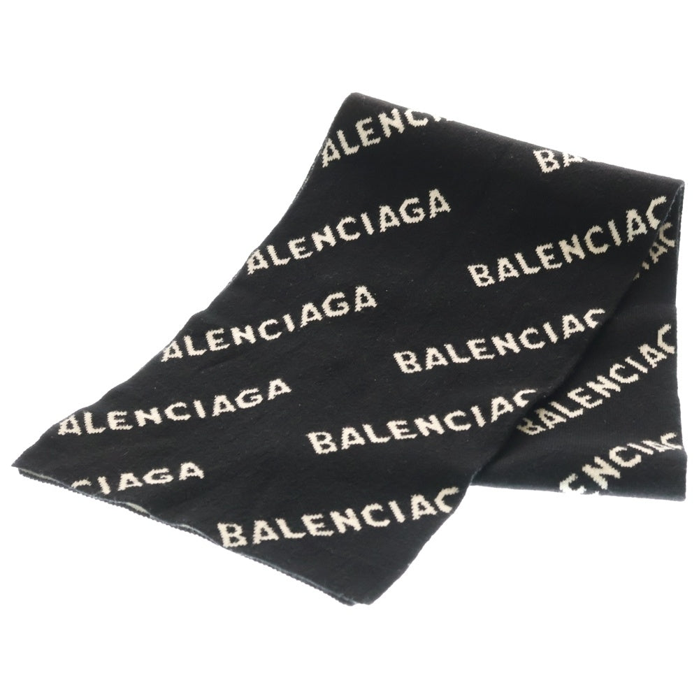 BALENCIAGA(バレンシアガ) 総柄ロゴ リバーシブルマフラー ブラック/ホワイト 724701 T1665 レディース