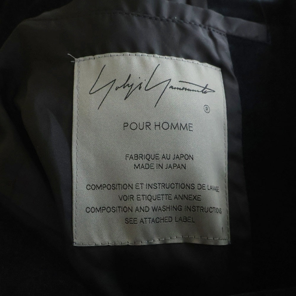 Yohji Yamamoto POUR HOMME(ヨウジヤマモト プールオム) 25AW スタンドカラー コットン別珍 ベルト付き シングルコート ブラック HM-C16-048