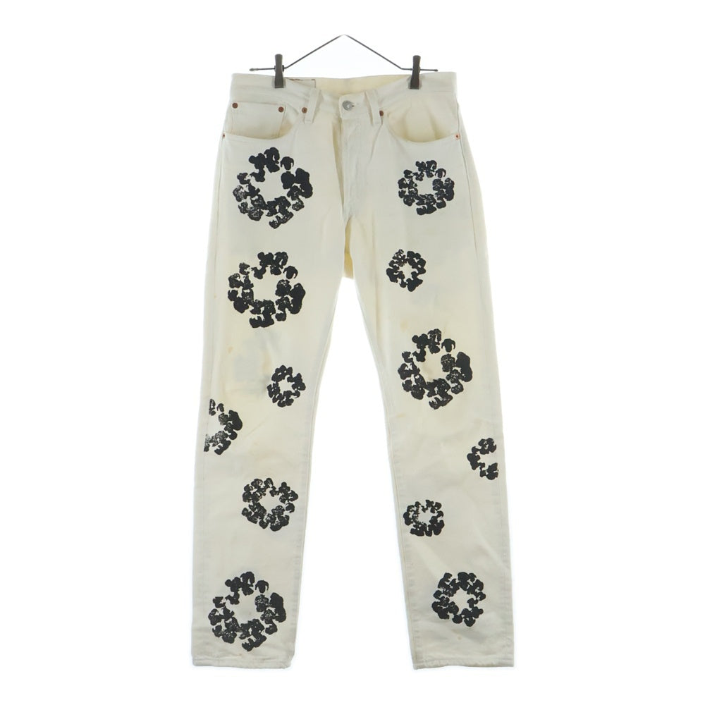 DENIM TEARS(デニムティアーズ) ×LEVIS 501DT フラワープリント ボタンフライ ストレートデニムパンツ ホワイト PC9-A1592-0004