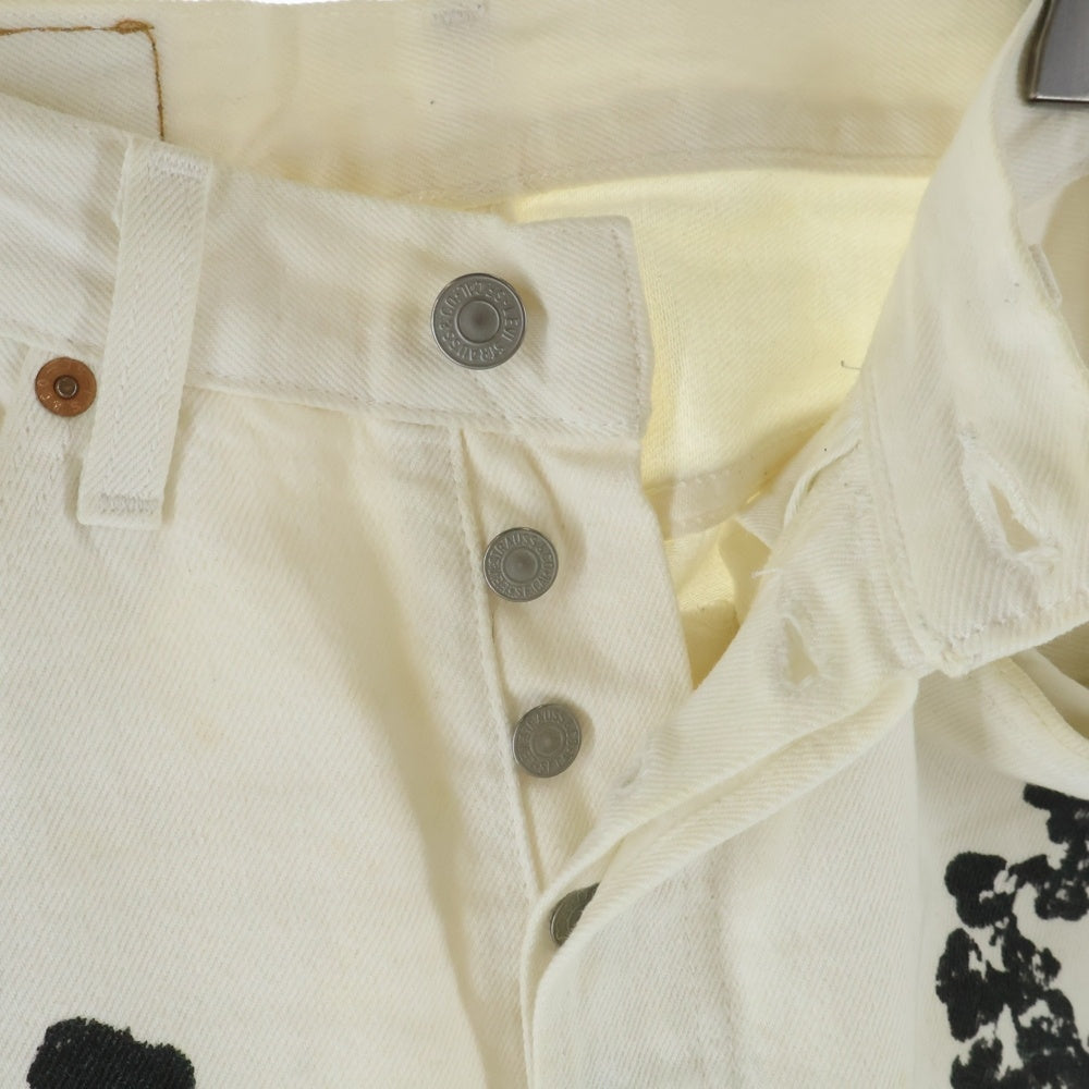 DENIM TEARS(デニムティアーズ) ×LEVIS 501DT フラワープリント ボタンフライ ストレートデニムパンツ ホワイト PC9-A1592-0004
