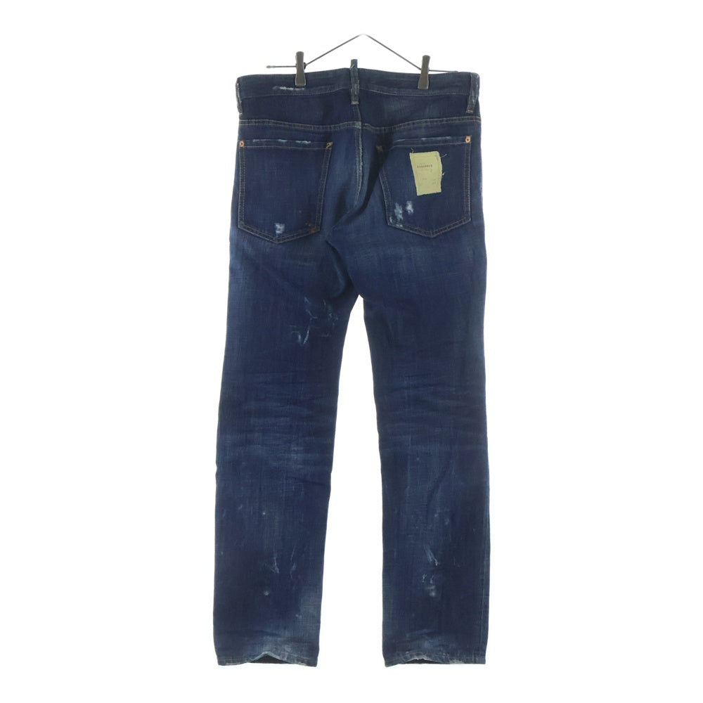 DSQUARED2(ディースクエアード) ダメージ加工 ボタンフライストレートデニムパンツ インディゴ S71LA0692