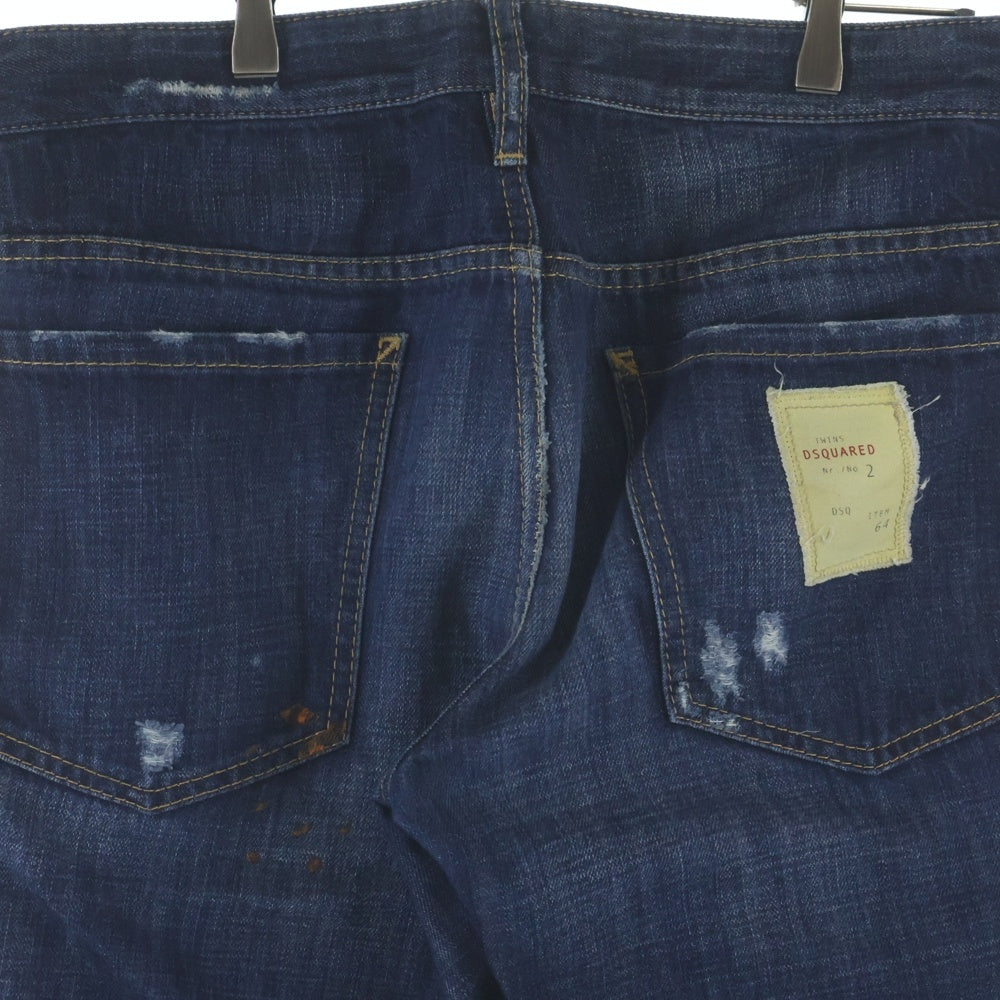 DSQUARED2(ディースクエアード) ダメージ加工 ボタンフライストレートデニムパンツ インディゴ S71LA0692