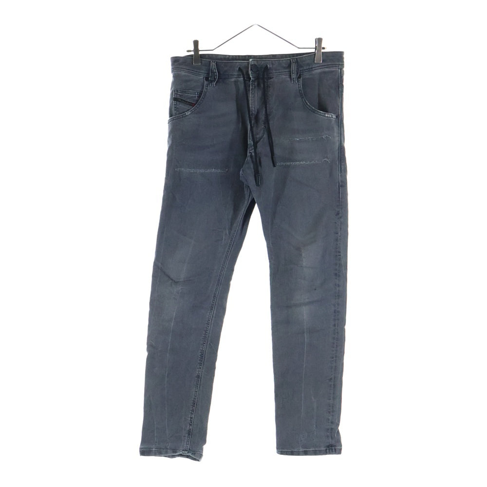 DIESEL(ディーゼル) KROOLEY CB-NE レザーパッチ ジョグデニム スウェットパンツ ブラック