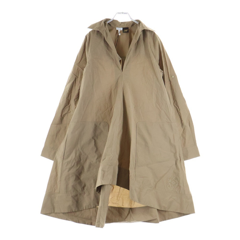 LOEWE(ロエベ) アナグラム刺繍 プリーツ入り ロング長袖シャツワンピース ベージュ レディース S616Y09XA1