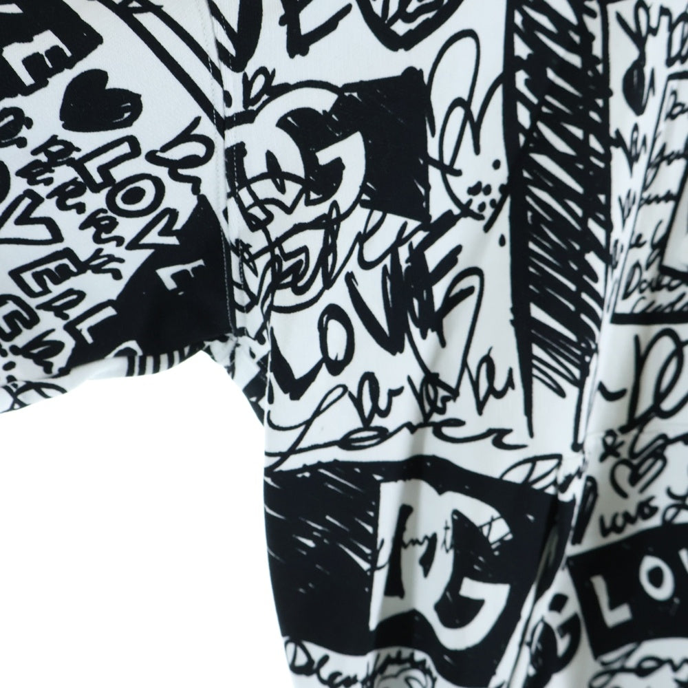 DOLCE & GABBANA(ドルチェアンドガッバーナ) FLOCKED GRAFFITIPRINT Hoodie 総柄ロゴ グラフィティプリント スウェットプルオーバーパーカー ブラック/ホワイト JZG9YV5T G7L8KB
