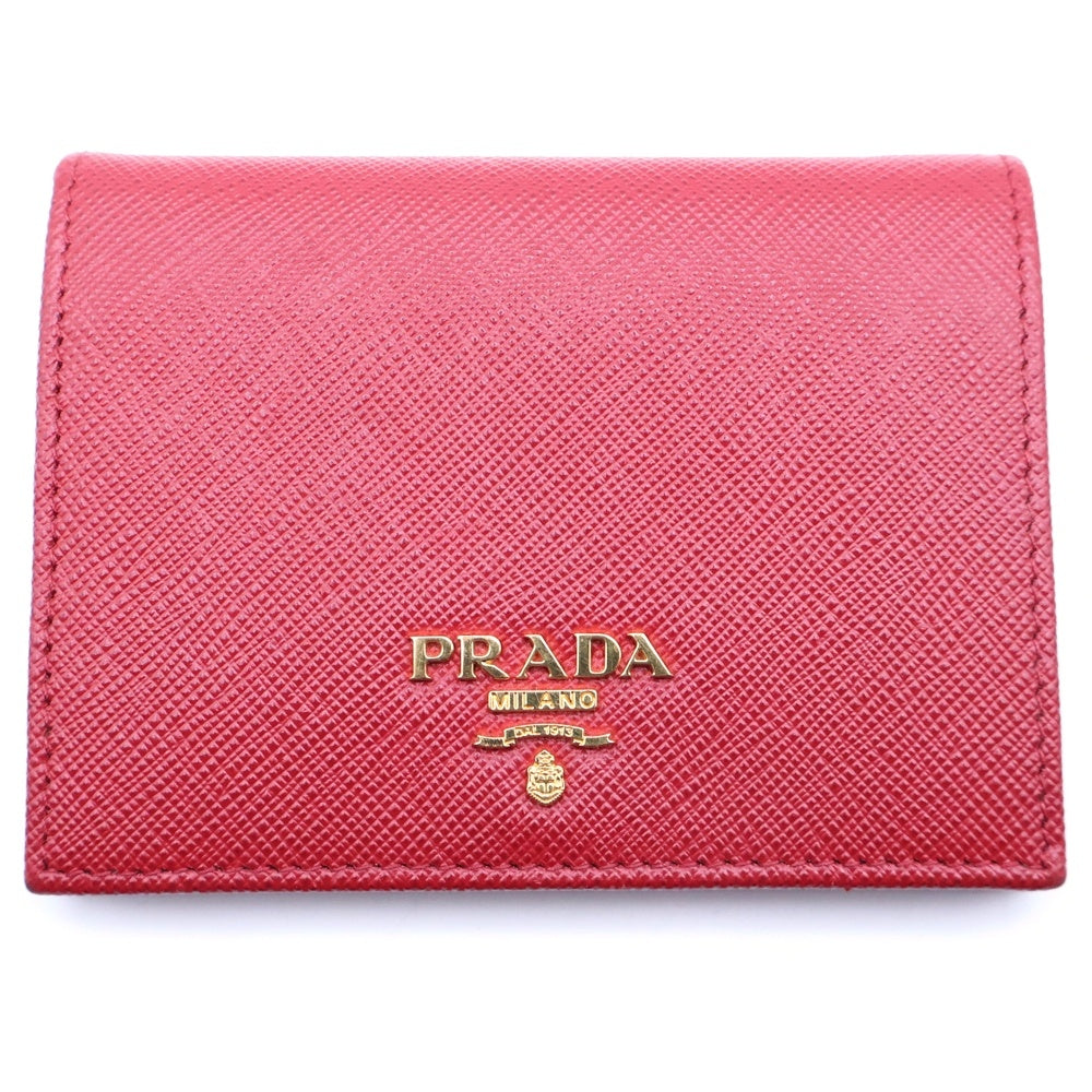 PRADA(プラダ) ロゴプレート 二つ折り コンパクトコインカードケース レッド