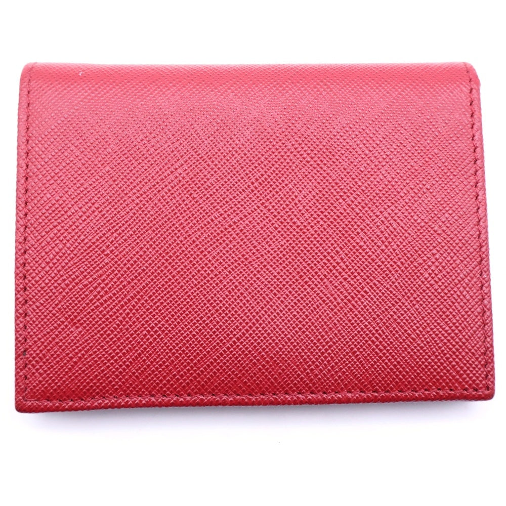 PRADA(プラダ) ロゴプレート 二つ折り コンパクトコインカードケース レッド