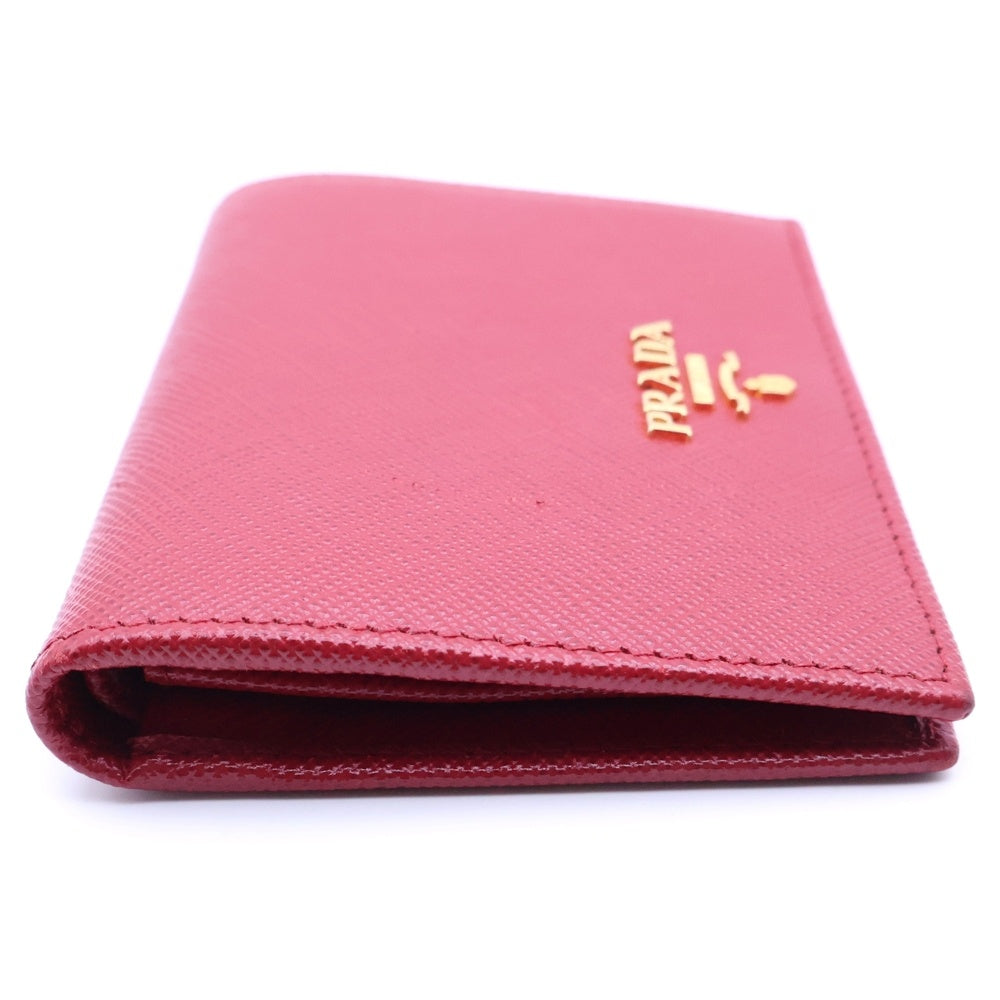 PRADA(プラダ) ロゴプレート 二つ折り コンパクトコインカードケース レッド