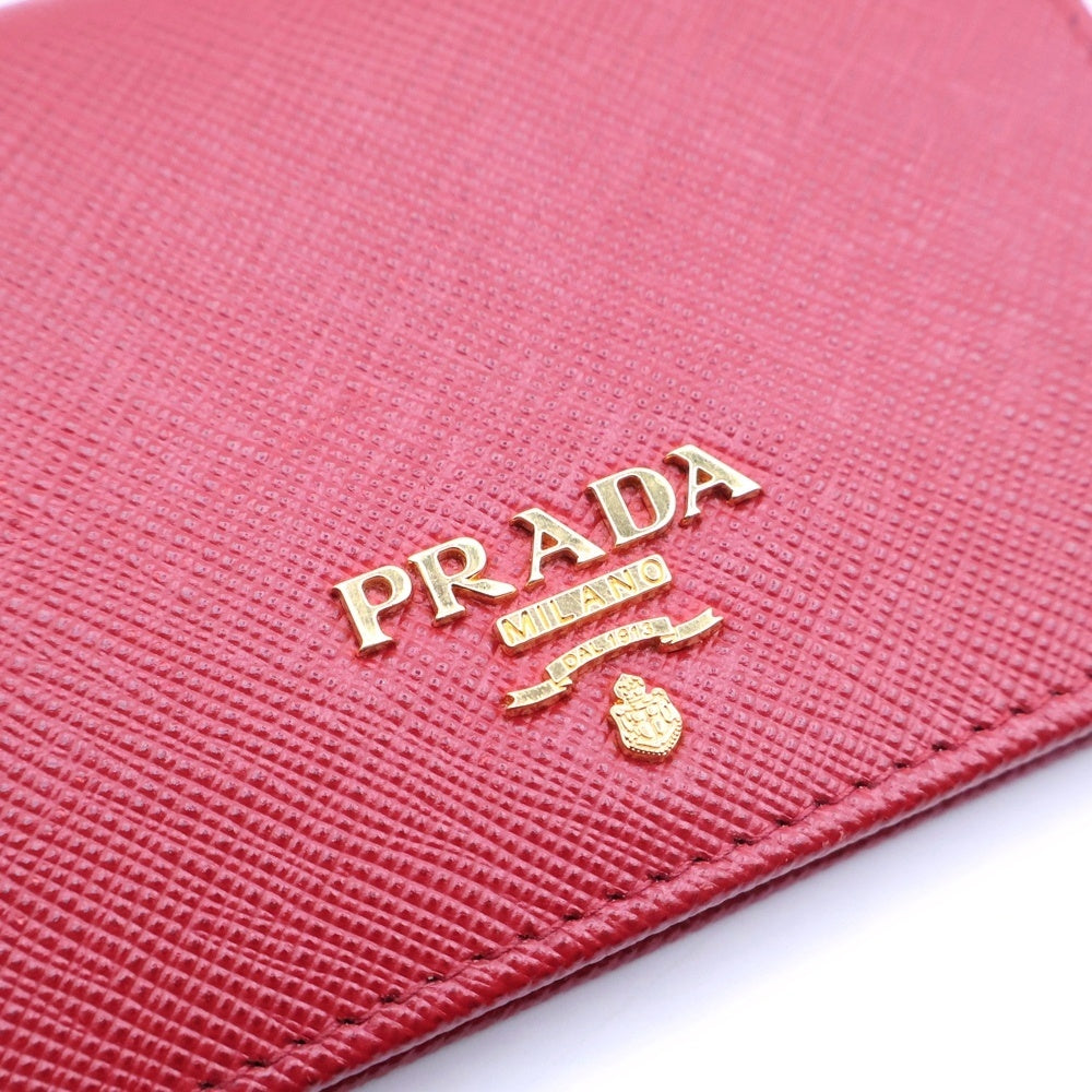 PRADA(プラダ) ロゴプレート 二つ折り コンパクトコインカードケース レッド