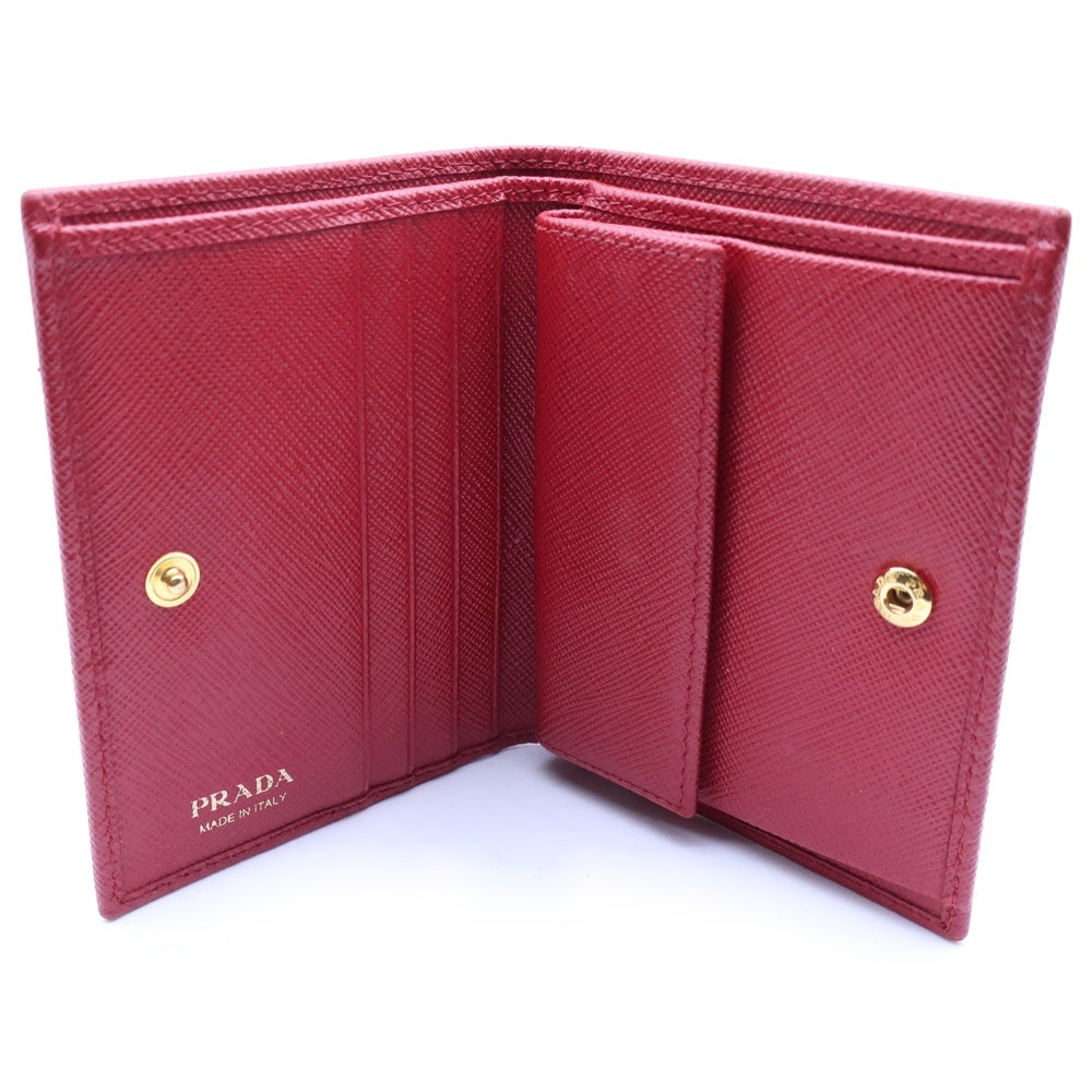 PRADA(プラダ) ロゴプレート 二つ折り コンパクトコインカードケース レッド