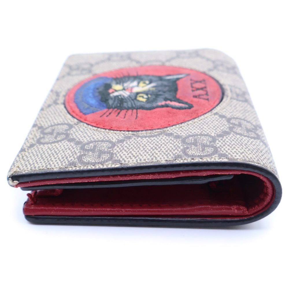 GUCCI(グッチ) GGスプリーム ミスティックキャット コンパクトウォレット 二つ折り財布 ベージュ 499380 レディース