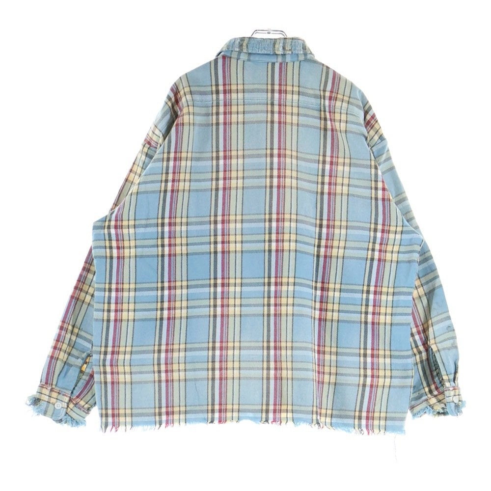 SAINT MICHAEL(セントマイケル) 25SS FLANNEL SHIRT CHECK チェック柄 ヴィンテージ加工 長袖フランネルシャツ ブルー SM-YS1-0000-C37