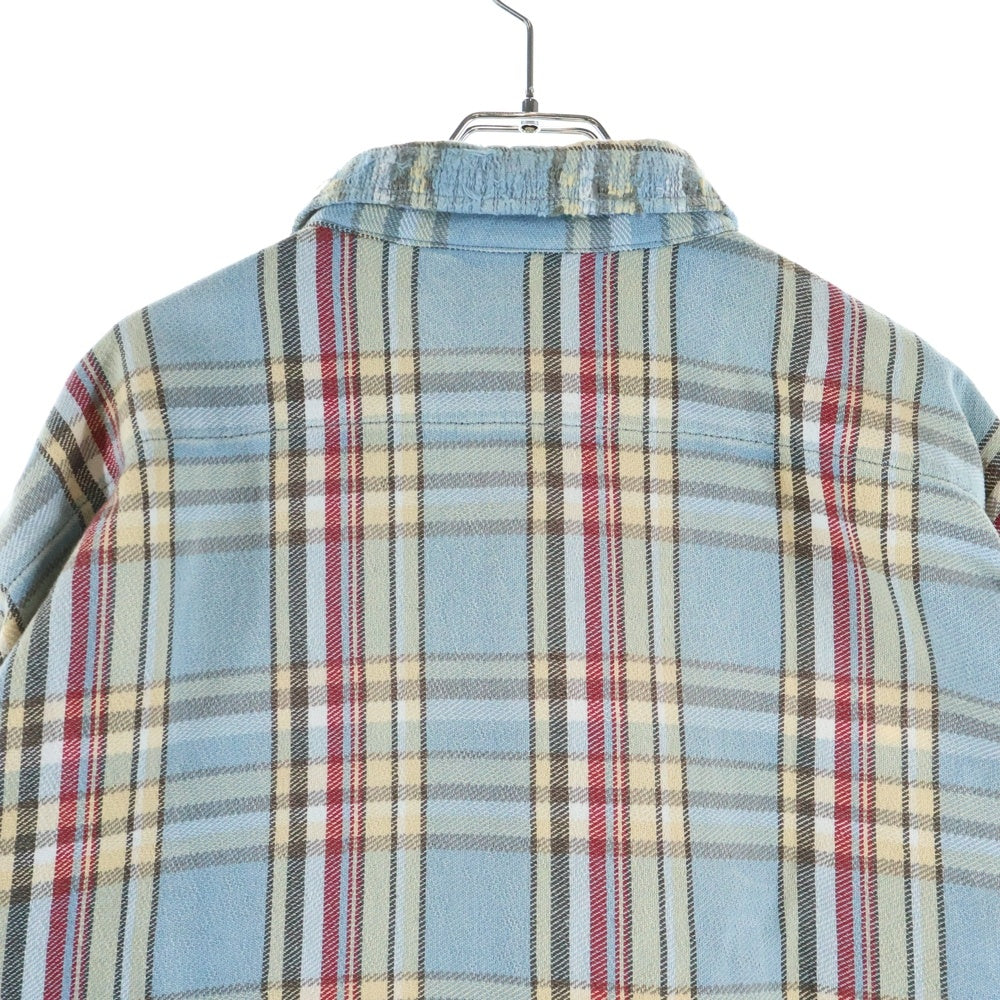 SAINT MICHAEL(セントマイケル) 25SS FLANNEL SHIRT CHECK チェック柄 ヴィンテージ加工 長袖フランネルシャツ ブルー SM-YS1-0000-C37