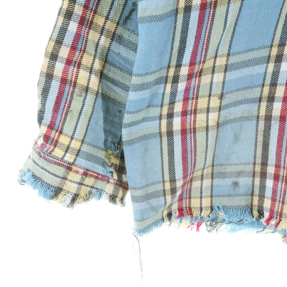 SAINT MICHAEL(セントマイケル) 25SS FLANNEL SHIRT CHECK チェック柄 ヴィンテージ加工 長袖フランネルシャツ ブルー SM-YS1-0000-C37