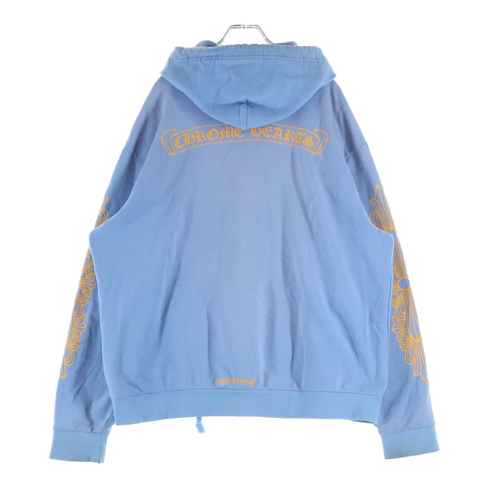 CHROME HEARTS(クロムハーツ) SWTSHRT PLVR 袖フローラルバックスクロールラベルプリント プルオーバーパーカー ブルー/イエロー
