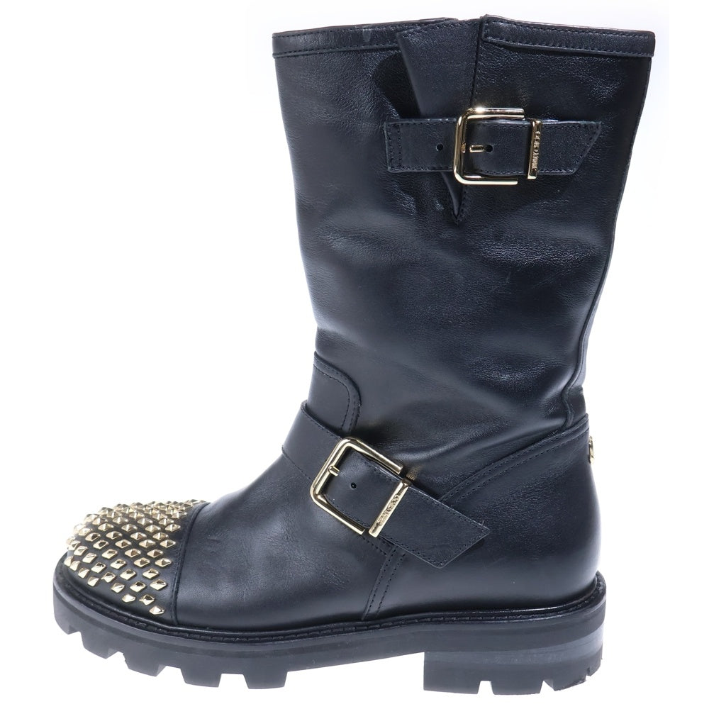 JIMMY CHOO(ジミーチュウ) BIKER BOOTS スタッズディティール レザー バイカーブーツ ブラック/ゴールド