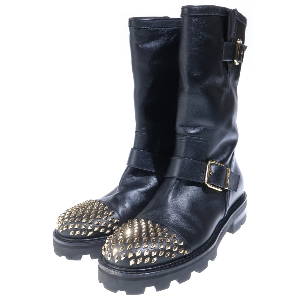 JIMMY CHOO(ジミーチュウ) BIKER BOOTS スタッズディティール レザー バイカーブーツ ブラック/ゴールド