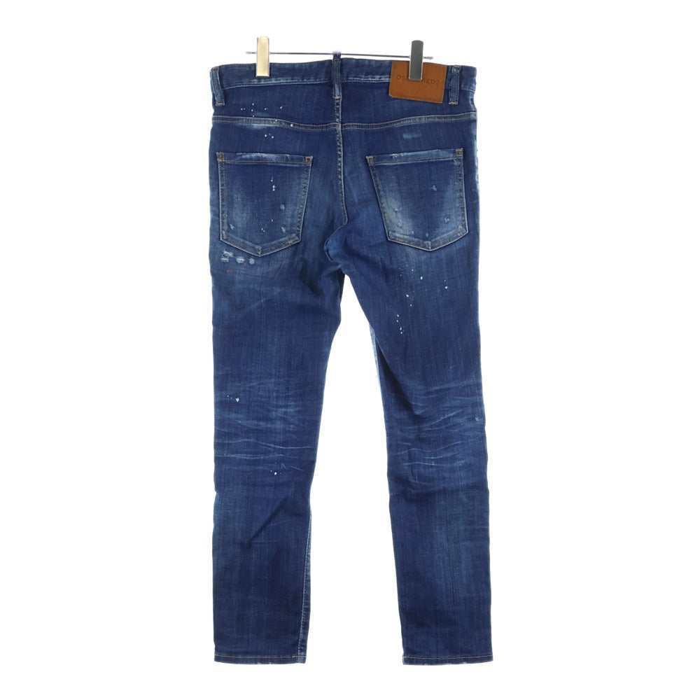 DSQUARED2(ディースクエアード) ペイント加工 ボタンフライ ストレートデニムパンツ インディゴ S74LB1274 S30342