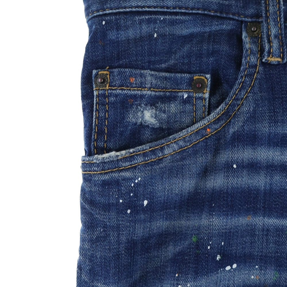DSQUARED2(ディースクエアード) ペイント加工 ボタンフライ ストレートデニムパンツ インディゴ S74LB1274 S30342