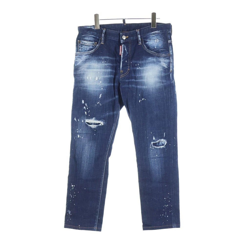 DSQUARED2(ディースクエアード) ペイントスタッズ加工 ボタンフライ ストレートデニムパンツ インディゴ S7LB1232 S30342