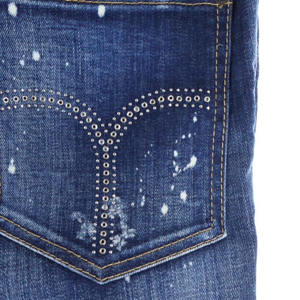 DSQUARED2(ディースクエアード) ペイントスタッズ加工 ボタンフライ ストレートデニムパンツ インディゴ S7LB1232 S30342