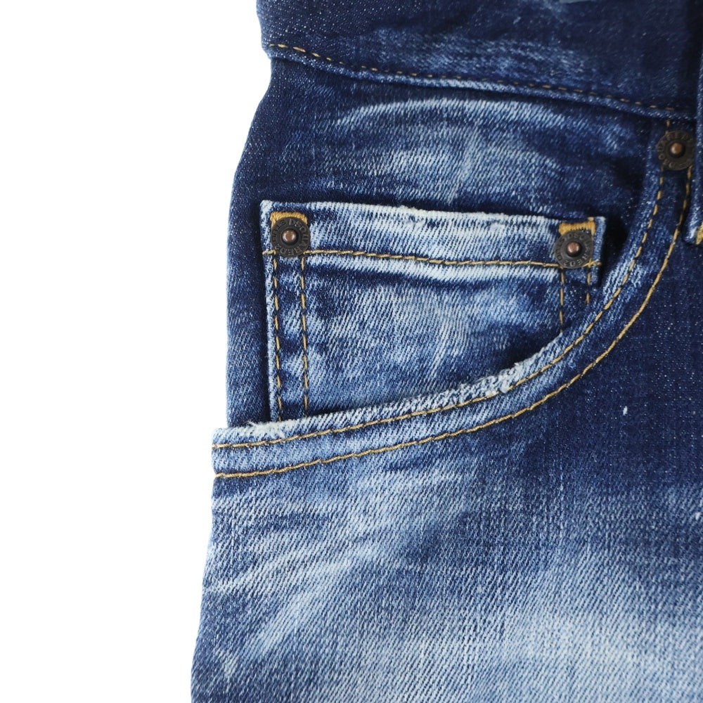 DSQUARED2(ディースクエアード) ペイントスタッズ加工 ボタンフライ ストレートデニムパンツ インディゴ S7LB1232 S30342