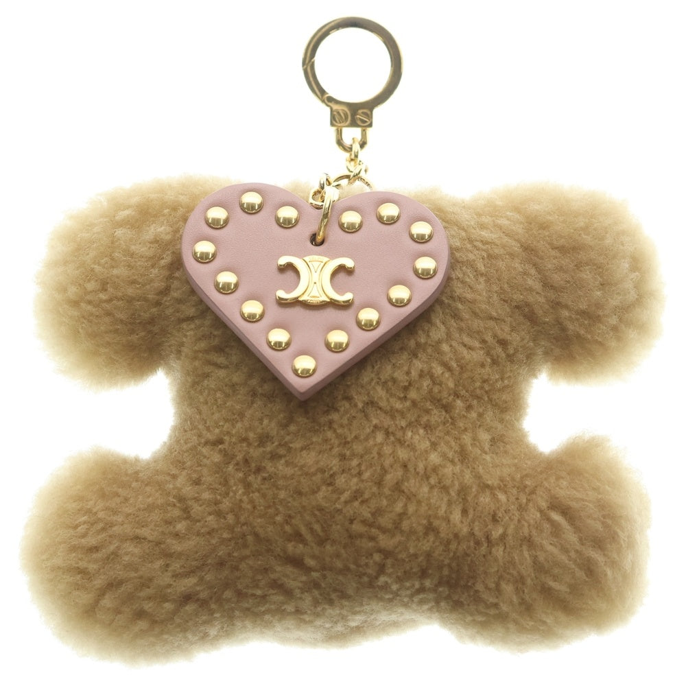 CELINE(セリーヌ) TRIOMPHE POM-POM CHARM ポンポンチャーム トリオンフロゴ バッグチャーム キーリング ピンク/ブラウン 49J663GSH.19PI レディース