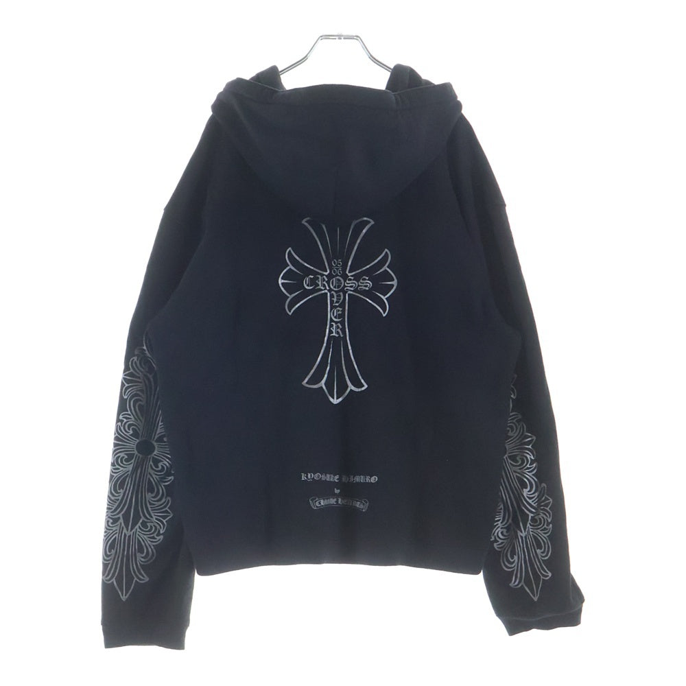 CHROME HEARTS(クロムハーツ) ×KYOSUKE HIMURO OLD SWTSHRT HD ZIP 氷室京介 オールド 袖フローラルプリント ダガージップアップパーカー フーディー ブラック/シルバー