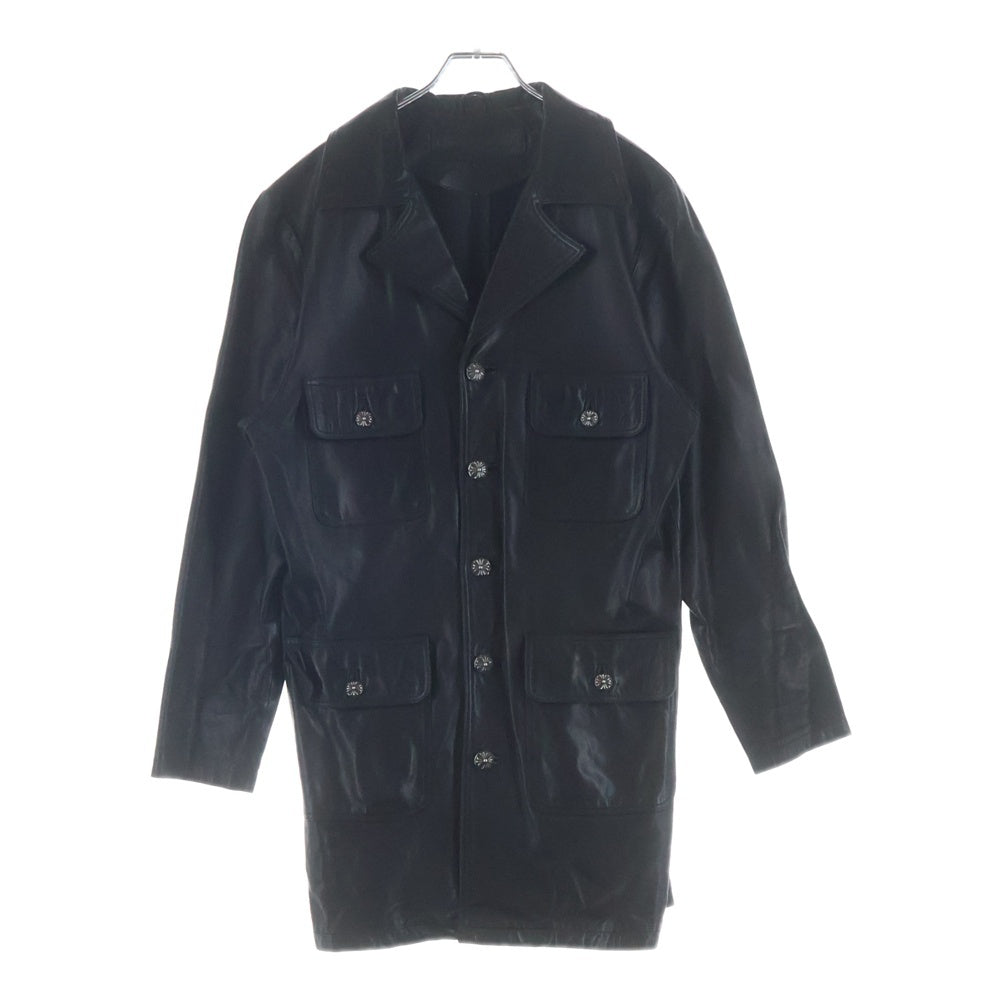 CHROME HEARTS(クロムハーツ) 4ポケット クロスボールボタン レザーロングコート ブラック