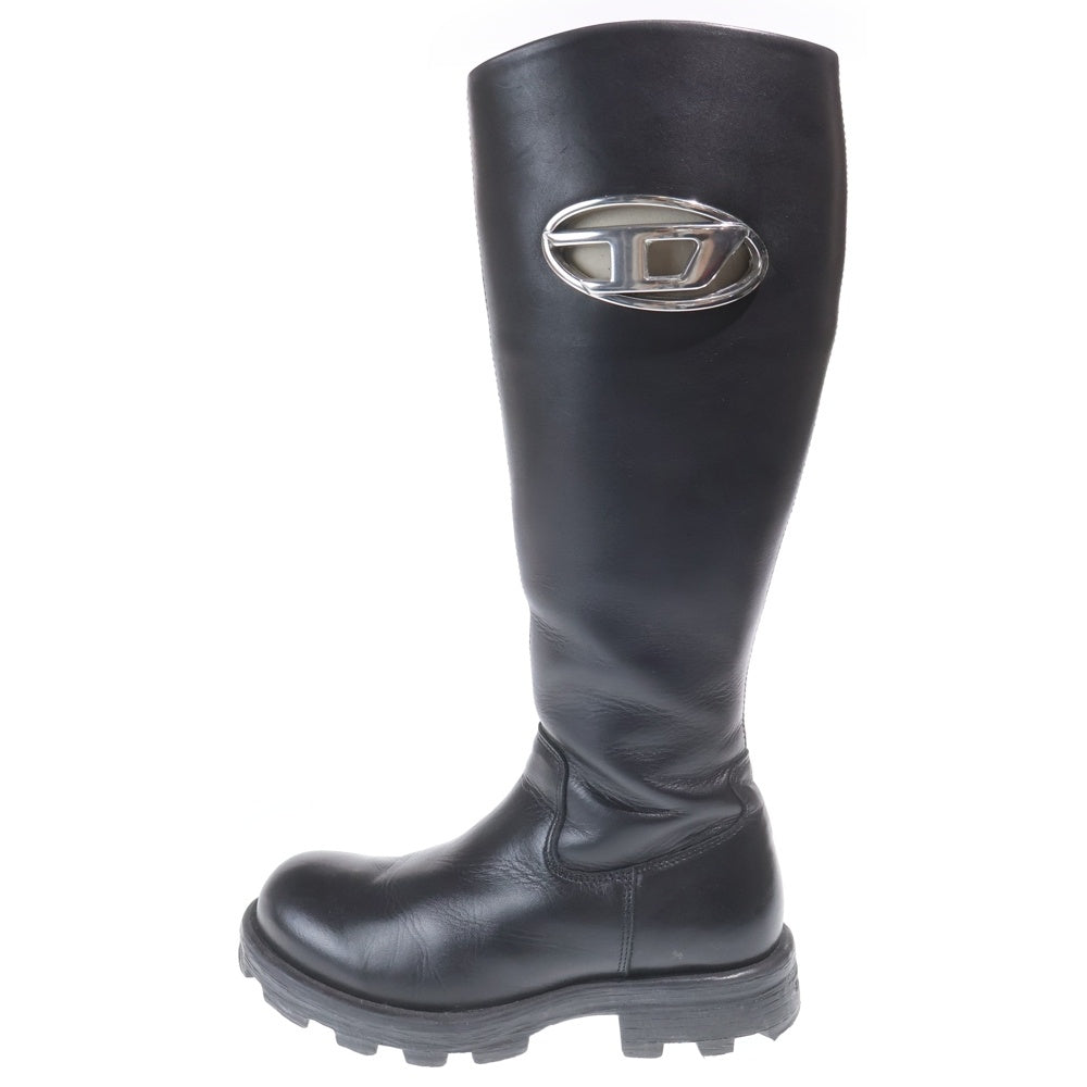 DIESEL(ディーゼル) DHAMMER ダンマー Dロゴ シルバープレート サイドジップ ロングブーツ レディース ブラック