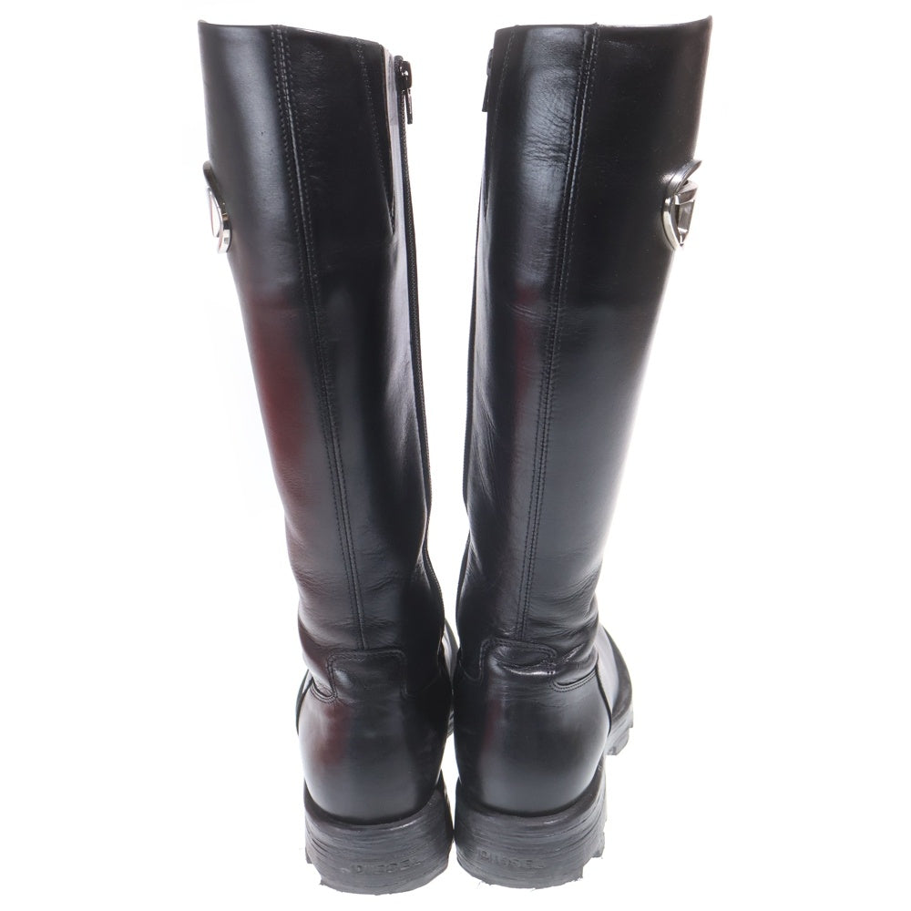 DIESEL(ディーゼル) DHAMMER ダンマー Dロゴ シルバープレート サイドジップ ロングブーツ レディース ブラック