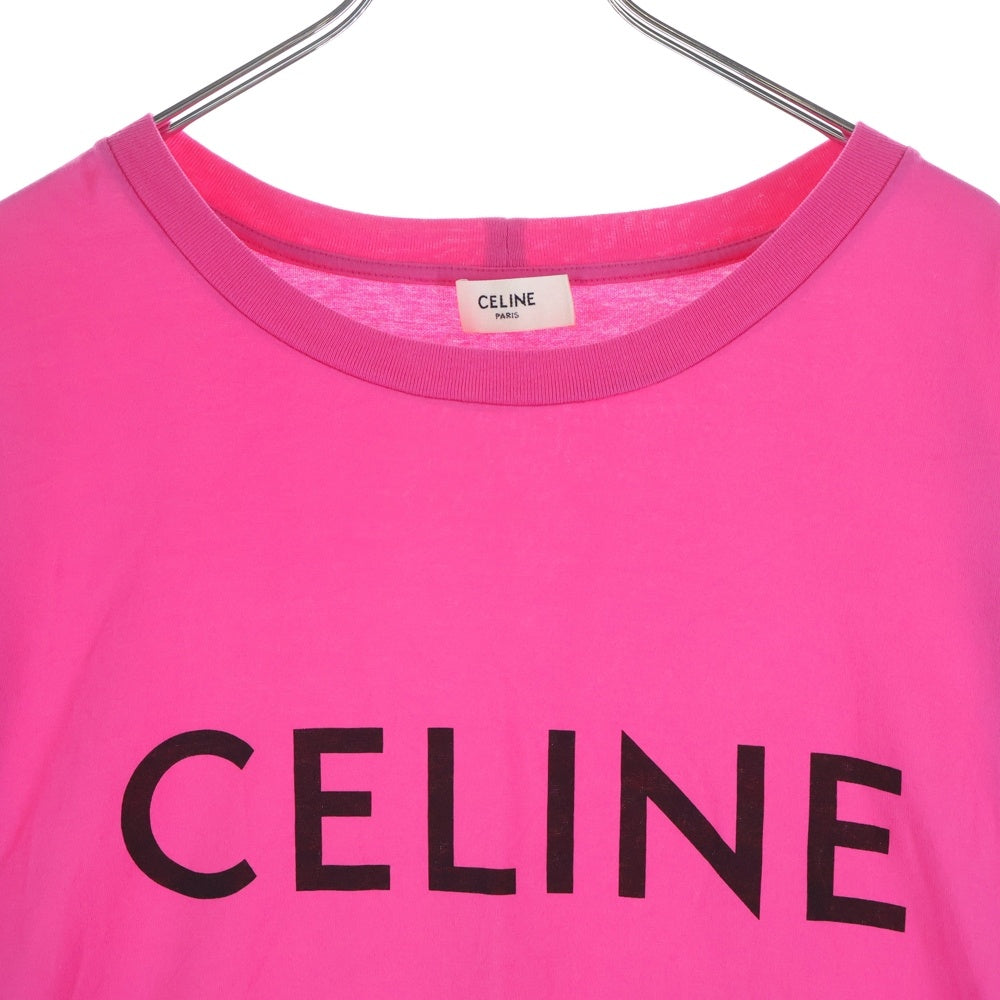 CELINE(セリーヌ) フロントロゴプリント クルーネック半袖Tシャツカットソー ピンク 2X681671Q