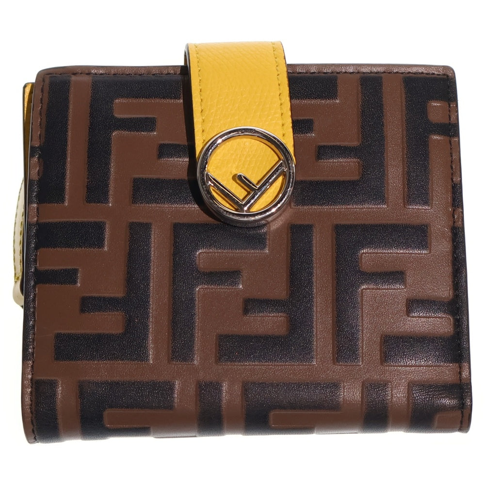 FENDI(フェンディ) FFロゴ ズッカ柄 二つ折り コンパクトウォレット ブラウン レディース