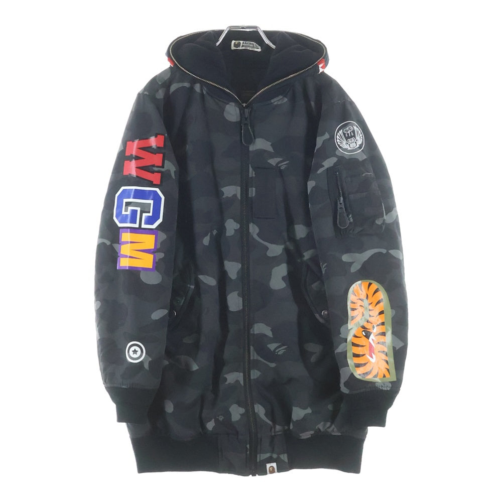 A BATHING APE(アベイシングエイプ) SHARK CAMO ダブルジップ フーディーフライトジャケット ブラック/カモ