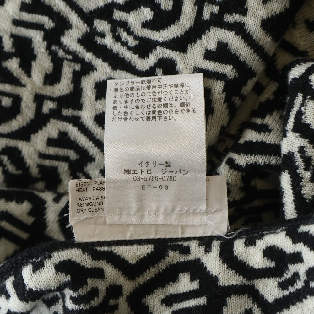 ETRO(エトロ) 総柄 Vネック 半袖ニットワンピース ブラック/ホワイト レディース